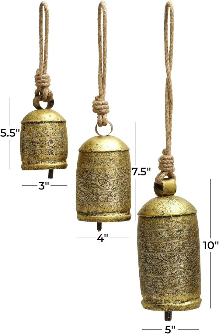 Deco 79 Gold Metal Tibetan Inspired Decorative Giant XL Cow Bells