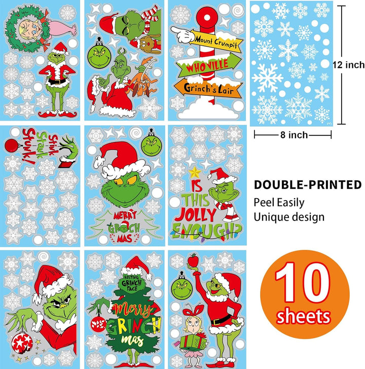 Christmas Window Clings Decorations, 10 Sheets