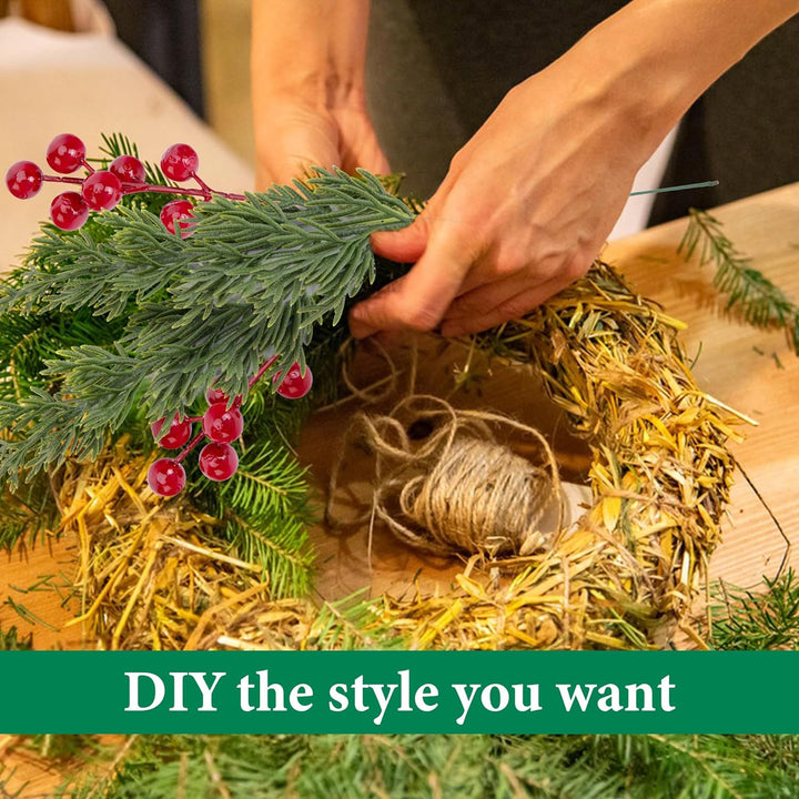 45 Pcs Christmas Artificial Pine Branches with Red Berry Stems, 10.5"