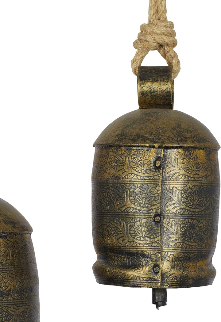 Deco 79 Gold Metal Tibetan Inspired Decorative Giant XL Cow Bells