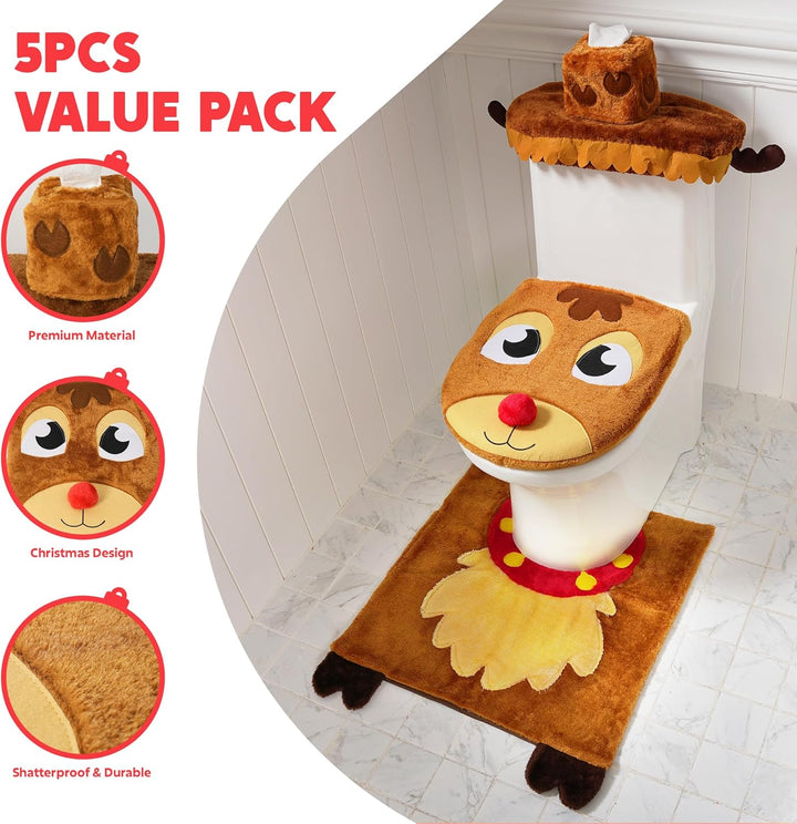 5 Pieces Christmas Theme Bathroom Decoration