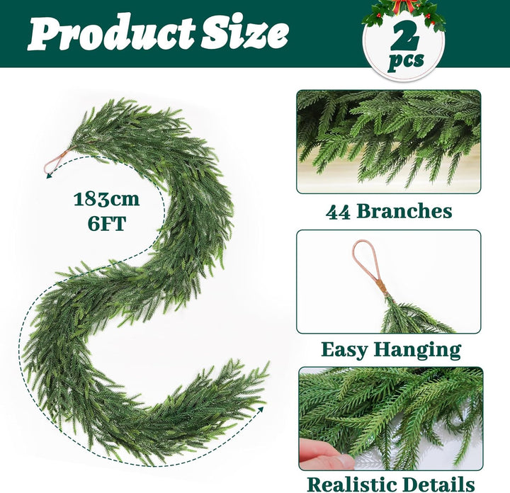 12FT (2 * 6FT) Christmas Norfolk Pine Garland
