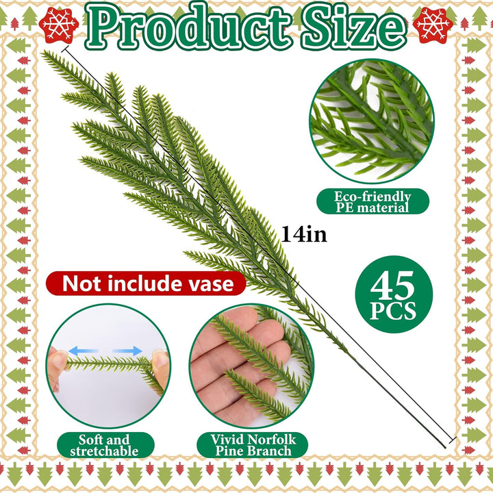 45 Pcs Christmas Artificial Pine Branches with Red Berry Stems, 10.5"
