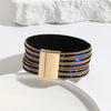 Gold Full Diamond Leather Wide Magnetic Buckle Bracelet