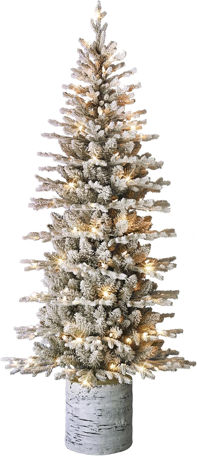 International 4.5ft Pre-Lit Potted Flocked Arctic Fir Christmas Tree