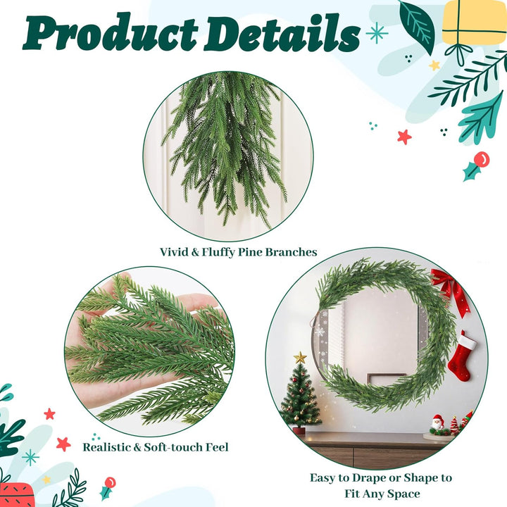 12FT (2 * 6FT) Christmas Norfolk Pine Garland