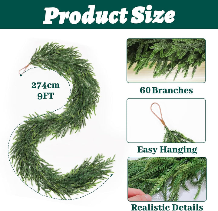 12FT (2 * 6FT) Christmas Norfolk Pine Garland