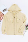 Tan Bishop Sleeve Zip Up Flap Pockets Hoodie Jacket