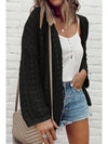 Black Hollow Out Crochet Knit Drop Shoulder Open Front Cardigan