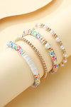 Gold Pearl Colorful Clay Beaded Stackable Bracelet Set