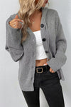 Black Button Up Drop Shoulder Knit Hooded Cardigan