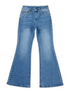 Dusk Blue Pearl Decor High Waist Flared Jeans