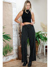 Black Elastic High Waisted Wide Leg Pants with Pockets