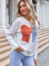 Angel Wings Bow Round Neck Dropped Shoulder Sweater - Cocoa Yacht Club