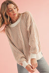 Bright Pink Striped Contrast Trim Loose Sweater