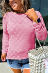 Pink Plus Size Bow Embroidered Mesh Long Sleeve Top