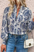 Sky Blue Print Notch Neck Plus Size Shirt