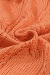 Apricot Ribbed Trim Hollow Knit Side Slits Cardigan