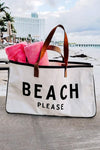 Bright White BEACH PLEASE Print Large Canvas Tote Bag