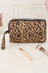 Brown Leopard Print PU Leather Wristlet Zipper Wallet