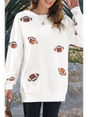 Beige Casual Football Print Round Neck Graphic Sweatshirt