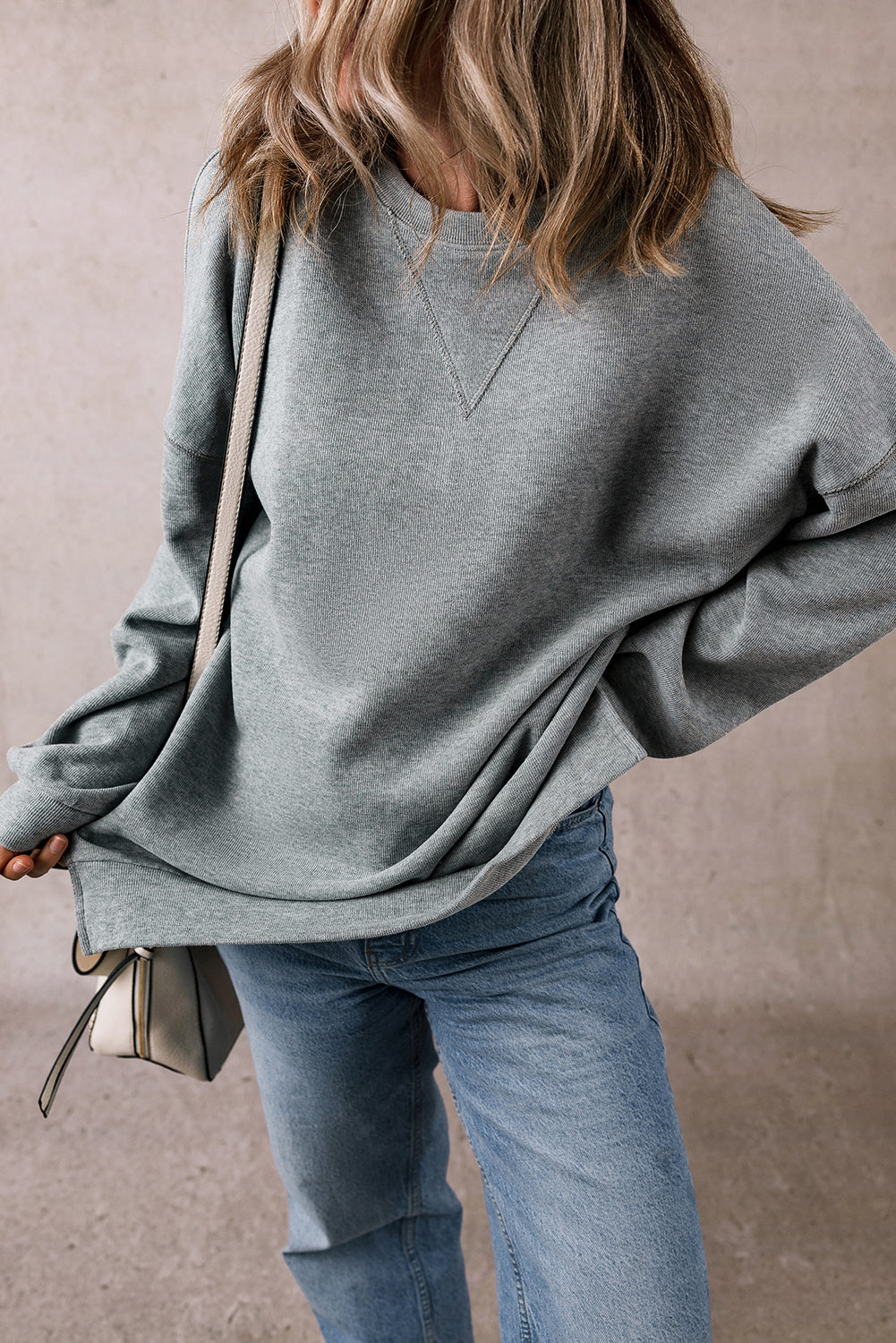 Medium Grey Side Split Drop Shoulder Oversized Long Sleeve Top