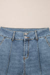 Dusk Blue Buttoned High Waist Piping Trim Flared Jeans