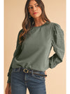 Black Eyelet Embroidered Patchwork Sleeve Ribbed Sweatshirt