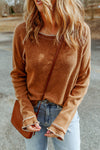 Brown Textured Crewneck Long Sleeve Top