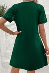 Dark Brown Contrast Lace Raglan Sleeve Pleated Detail Shift Dress