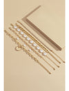 Gold 5Pcs Pearl Heart Diamond Bracelet Set