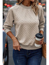 Beige Solid Color Textured Raglan Sleeve Pullover Sweatshirt