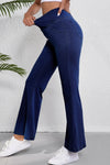 Dusk Blue Solid Crossed High Waist Fit Flare Jeans