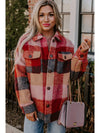 Orange Plaid Print Flap Pockets Buttoned Plus Size Jacket