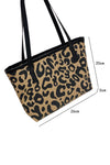 Camel Leopard Print PU Leather Tote Bag
