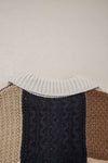 Multicolor Colorblock Cable Knit Sleeve Buttons Collared Sweater
