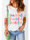 White Colorful Thankful Print Thanksgiving Graphic T-Shirt