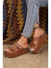 Chestnut Dual Buckle Studded Vintage Platform Slides Shoes