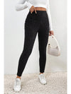 Gray Wide Waistband Ribbed Textured Knit Leggings