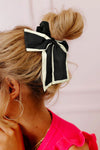 Black Contrast Trim Satin Bow Knot Hair Scrunchie