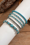 Silvery Boho Turquoise Beaded Bracelet Set