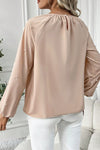 Oatmeal Pearl Beaded Round Neck Long Sleeve Top