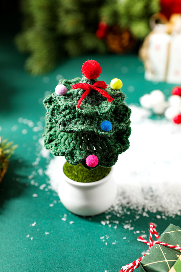 Blackish Green Crochet Christmas Tree with Pot Home Decoration