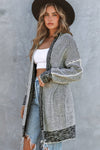 Black Plaid Casual Contrast Trim Knit Cardigan