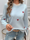 Devine Lace Detail Heart Long Sleeve Sweater - Cocoa Yacht Club