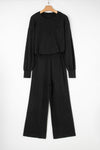 Black Textured Chest Pocket Drop Sleeve Top and Pants Set