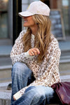 Khaki Leopard Drop Shoulder Knitted Cardigan