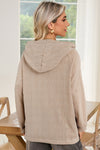 Smoke Gray Solid Color Textured Knit Drawstring Hoodie
