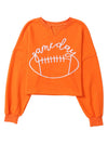 Orange Game Day Lettering Rugby Notched Neck Cropped Sweatshirt