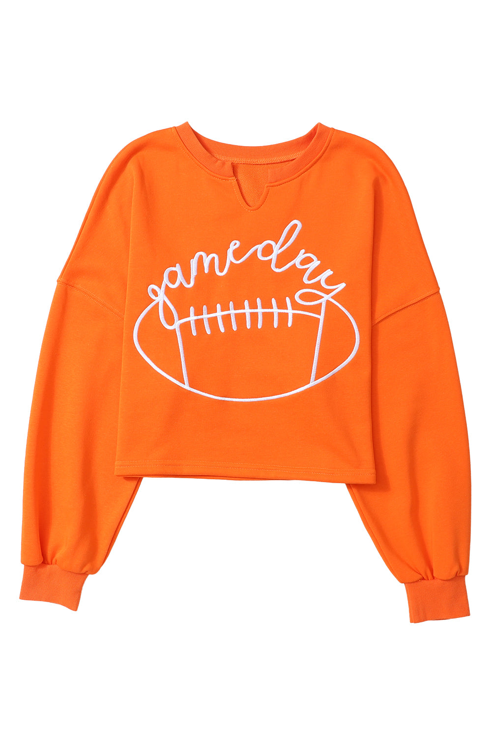 Orange Game Day Lettering Rugby Notched Neck Cropped Sweatshirt